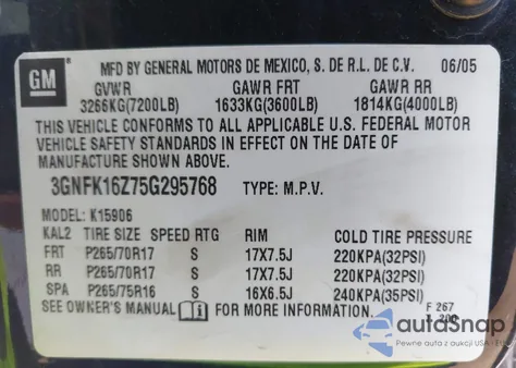 2005 Chevrolet Suburban 1500 Lt from USA, damaged, VIN 3GNFK16Z75G295768